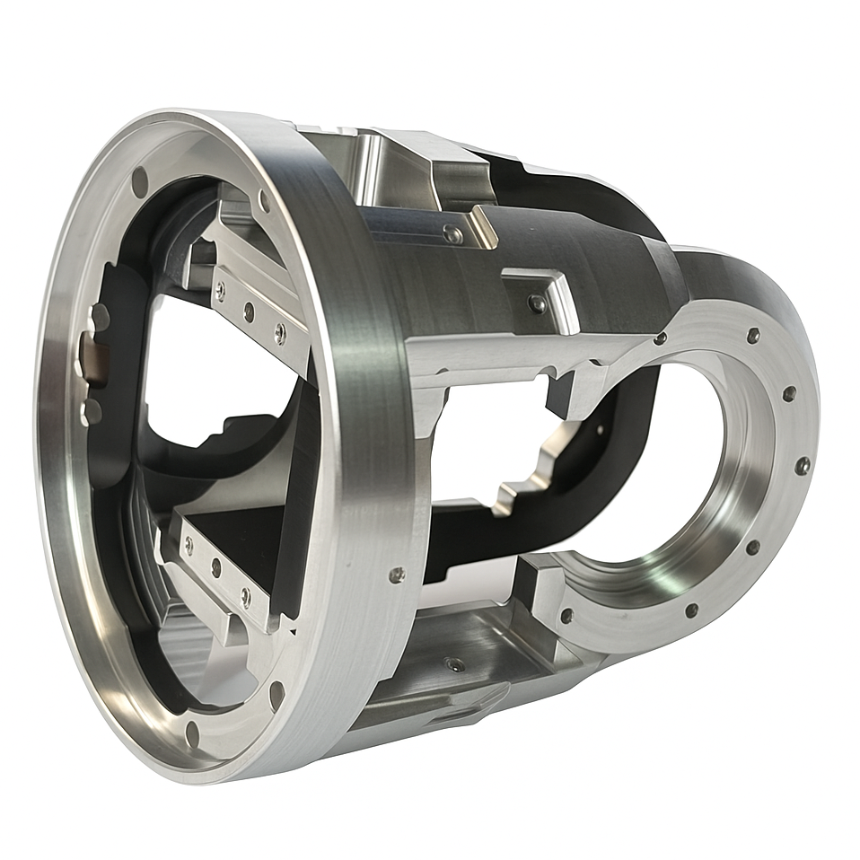 Machined conical housing with flanged openings and ribs