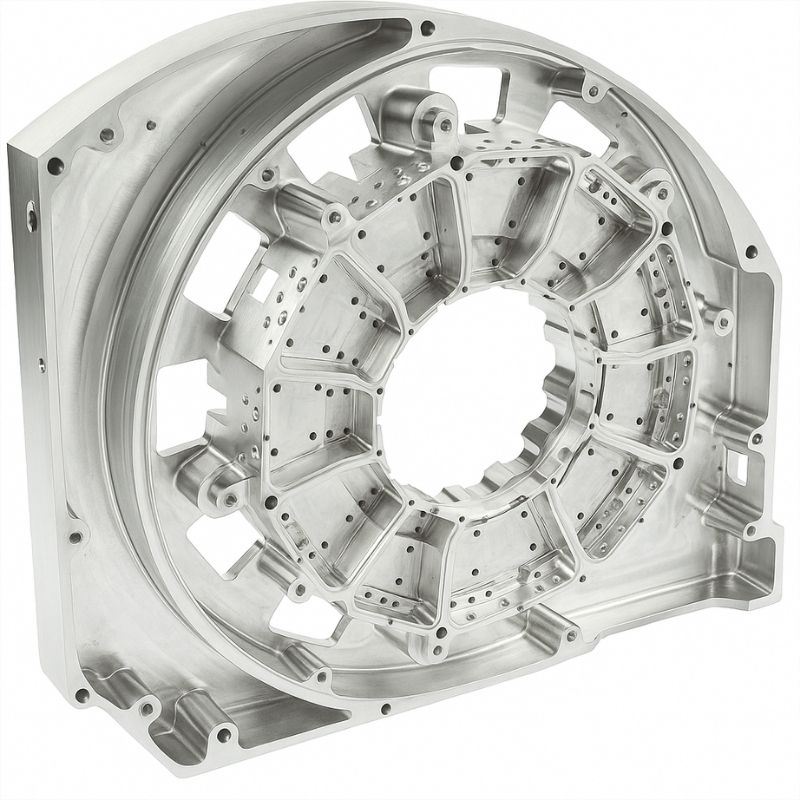 Machined ring frame with pocketed webs and mounting holes