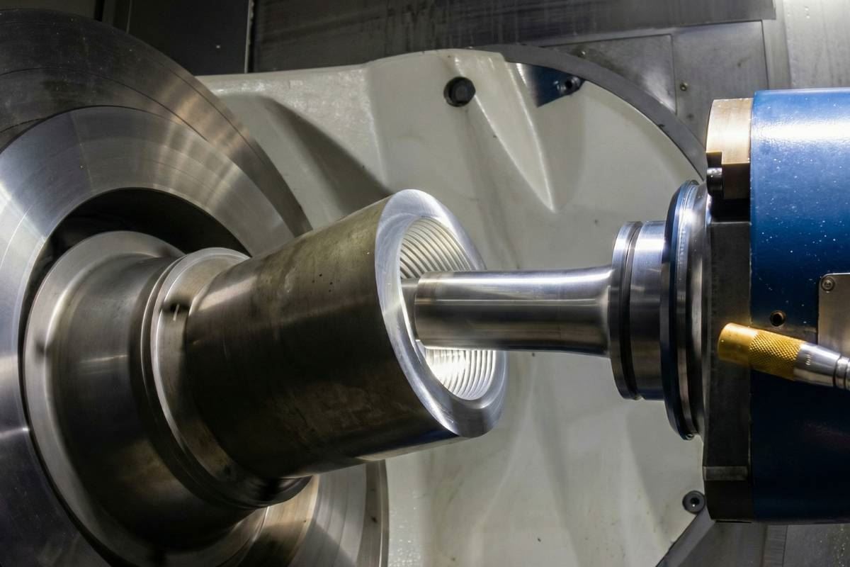 Threaded part turned between chuck and tailstock