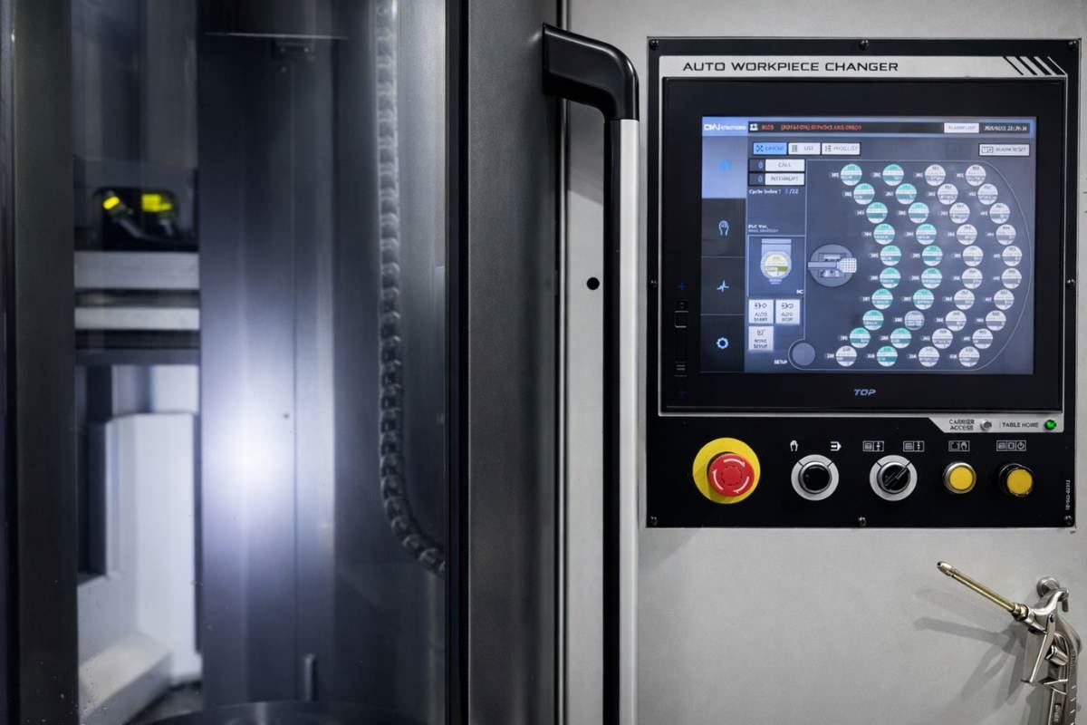Automatic workpiece changer control screen on machining centre