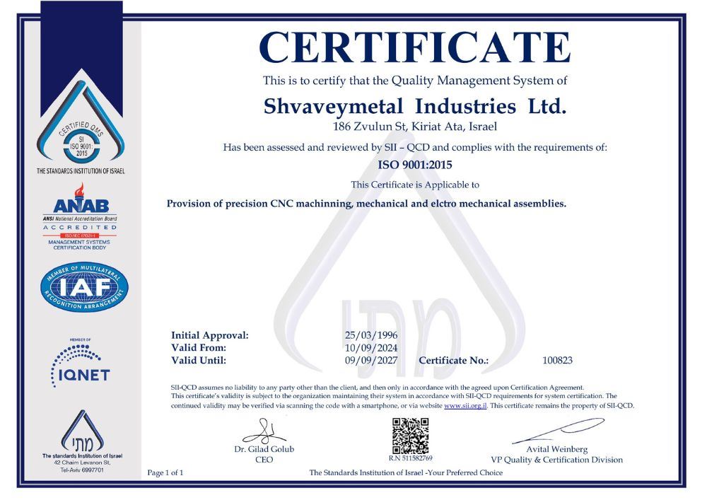 English ISO 9001:2015 certificate from the Standards Institution