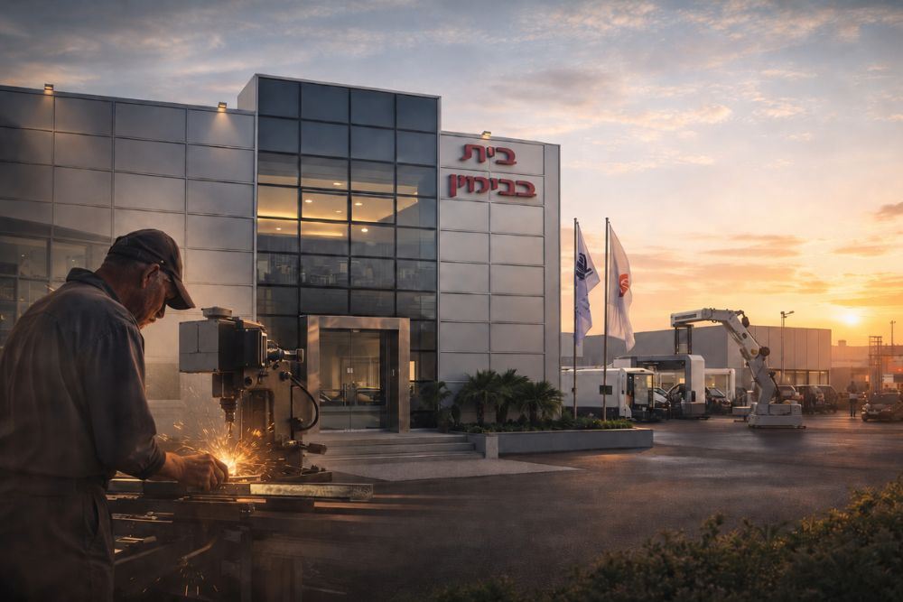 Metalworker at the ShvaveyMetal plant entrance at sunset